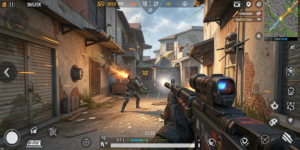 Tampilan gameplay mendebarkan dalam 365ZK dengan aksi tembak-menembak yang intens.