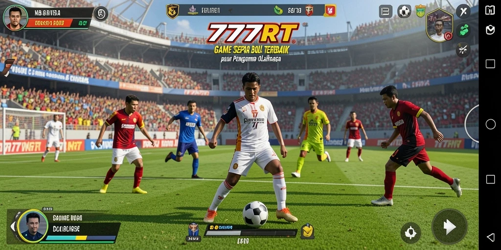 Screenshot 777RT menampilkan aksi seru di lapangan sepak bola.