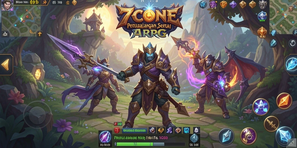 Tangkapan layar gameplay 7CONE yang menampilkan pertempuran seru di dunia fantasi.