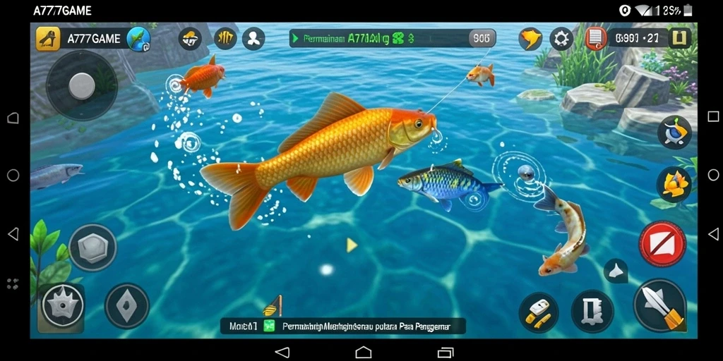 Gameplay A777GAME menampilkan aksi memancing yang seru dan menegangkan.