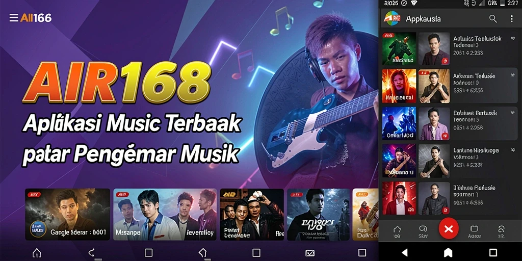 Screenshot utama AIR168 menampilkan fitur pemutar musik yang interaktif.