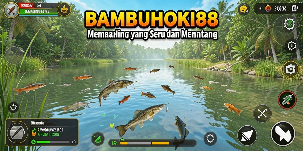 Screenshot utama BAMBUHOKI88 menampilkan gameplay memancing yang mendebarkan.