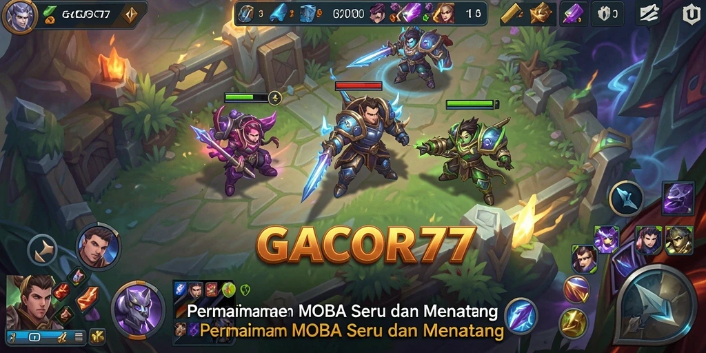 Screenshot GACOR77 menampilkan aksi seru dalam permainan MOBA.