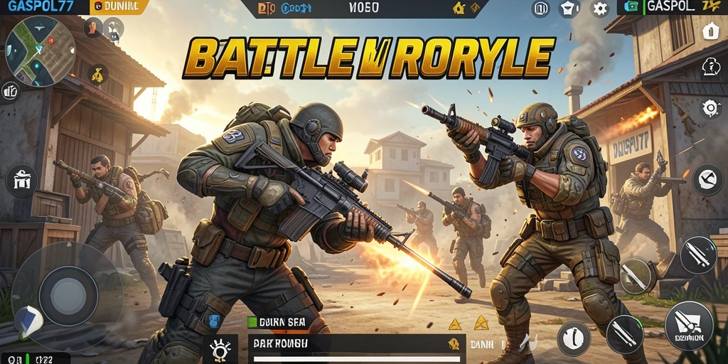 Menampilkan aksi seru dalam permainan Battle Royale.