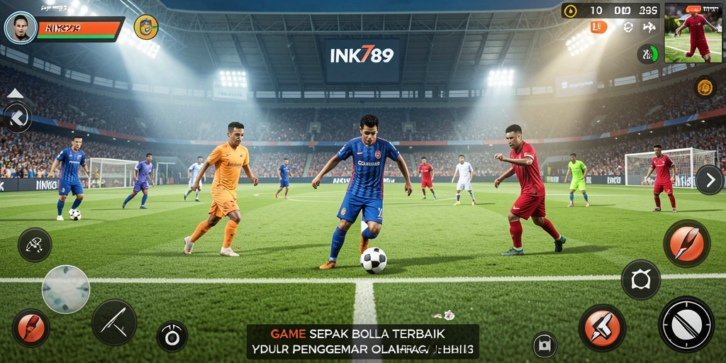 Tampilan gameplay <strong>INK789</strong> yang menampilkan aksi sepak bola yang mendebarkan.