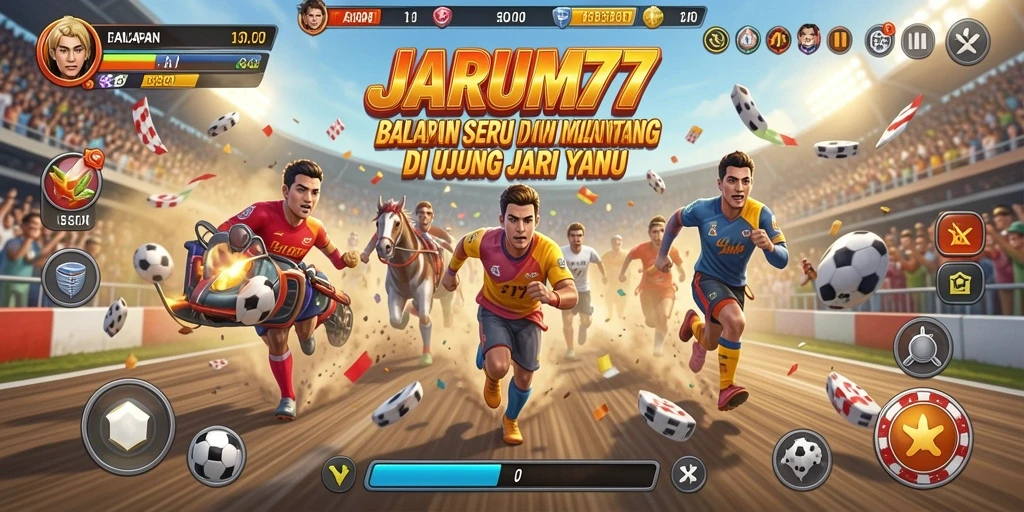 Gameplay seru JARUM77 dengan balapan mendebarkan di berbagai trek.