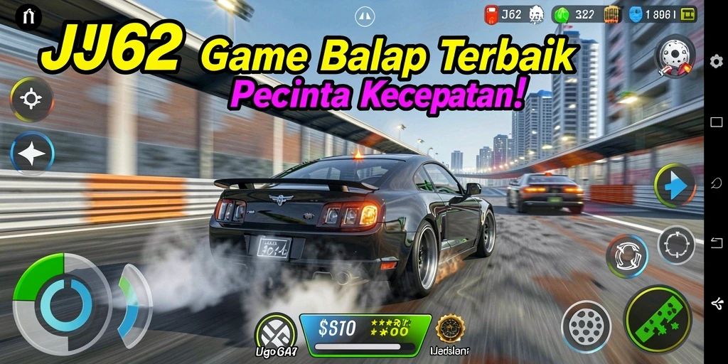 Screenshot utama JJ62 menampilkan aksi balap yang dramatis dan mendebarkan.