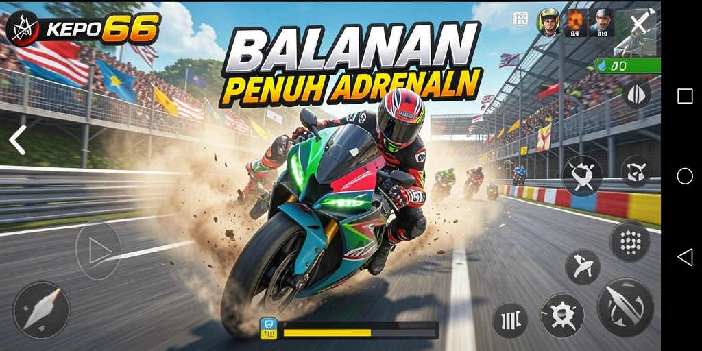 Tampilan gameplay seru dalam KEPO66 balapan motor.