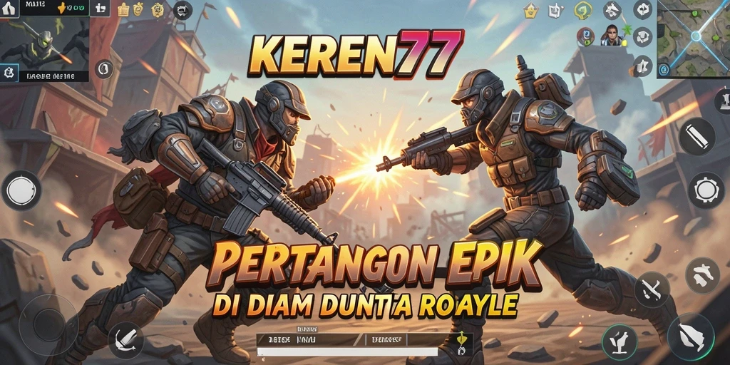 Screenshot utama KEREN77 menampilkan aksi intens dalam Battle Royale.