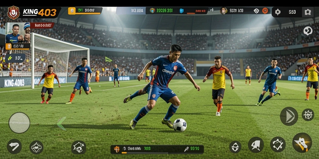 Tampilan gameplay KING403 dengan aksi sepak bola yang mendebarkan.