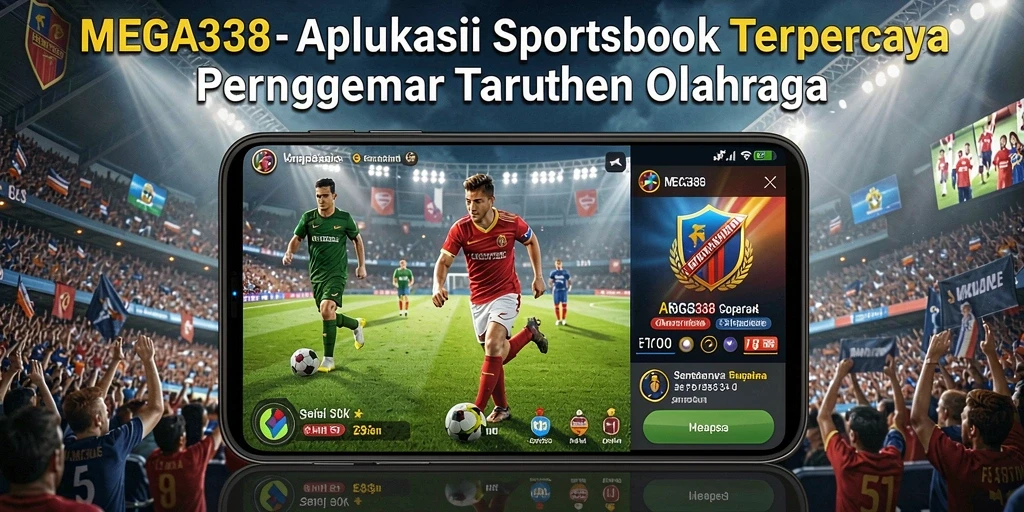 Tampilan antarmuka aplikasi MEGA338 yang menarik untuk taruhan olahraga.