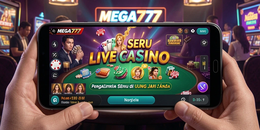 Screenshot MEGA777 menampilkan dealer langsung dan suasana kasino yang menegangkan.