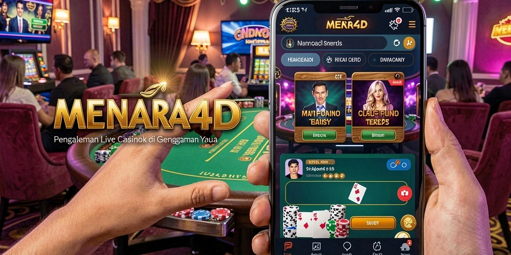 Screenshot gameplay MENARA4D yang menampilkan dealer live dan interaksi pemain.