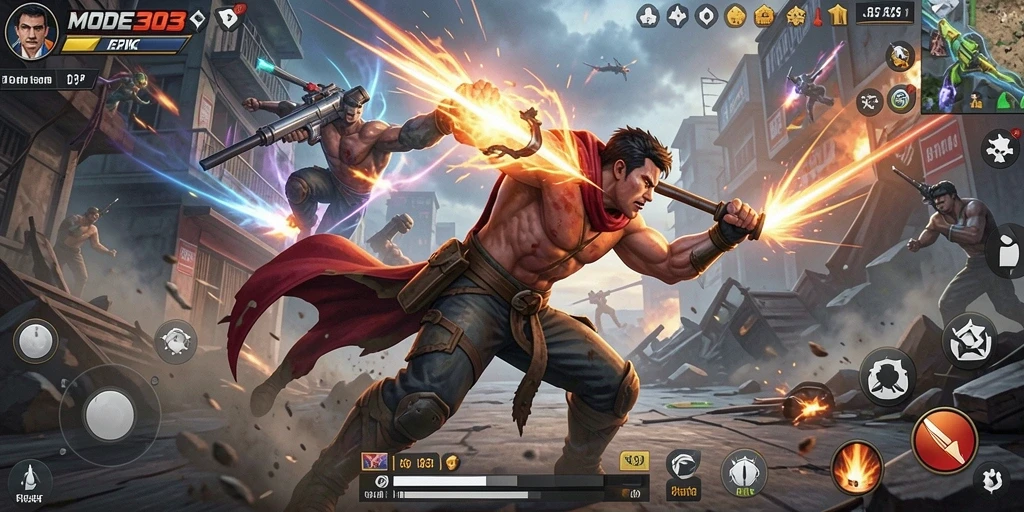 Gameplay seru di MODE303 dengan aksi pertarungan yang intens.
