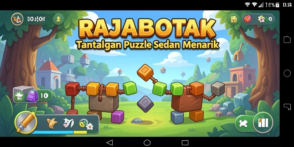 Tampilan gameplay menantang di RAJABOTAK, penuh teka-teki menarik.