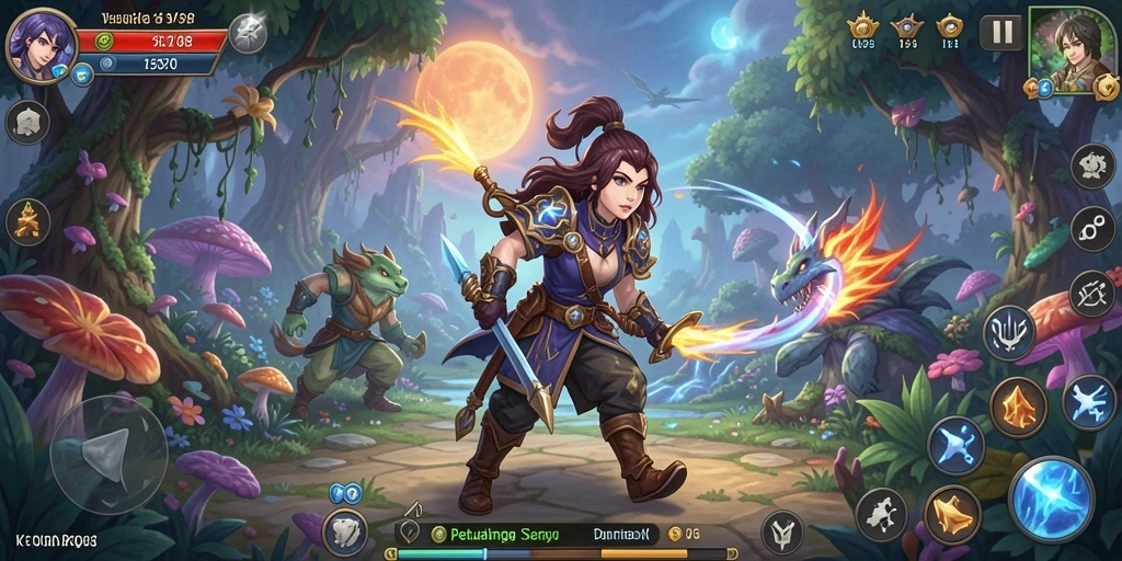 Screenshot gameplay V98 yang menunjukkan aksi mendebarkan di dunia petualangan.